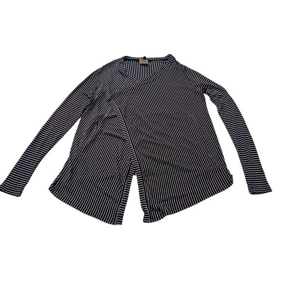 BCBG MaxAzria Open Front Womens Medium Black Stripe Long Sleeve Cardigan Top - Picture 2 of 9